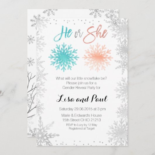 Mint Snowflakes Winter gender openbaring Kaart (Voorkant / Achterkant)