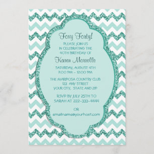 Mint Sparkle Chevron Womans 40th Birthday Party Kaart