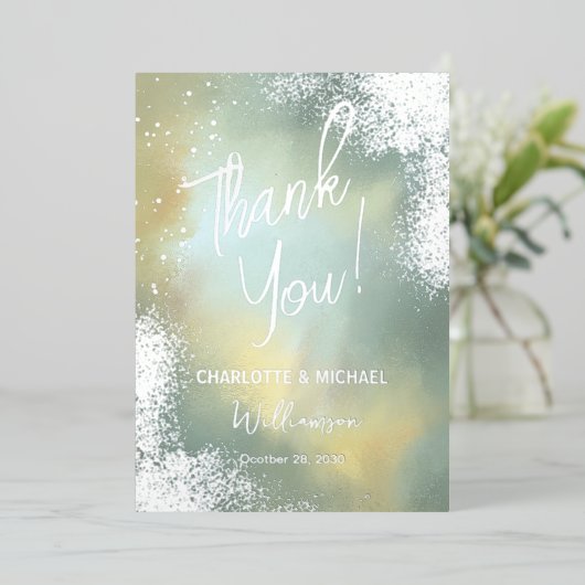 Mint Sparkle Foto Overlay Bruiloft Dank u Folie Uitnodiging (Staand Voorkant)