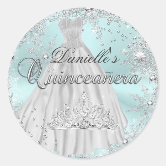 Mint Sparkle Sneeuwvlok Quinceanera Sticker (Voorkant)