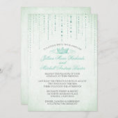 Mint Sparkles & Crown Fairytale Wedding Invitation Kaart (Voorkant / Achterkant)