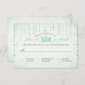 Mint Sparkles & Crown Fairytale Wedding RSVP Card (Voorkant / Achterkant)
