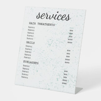 Mint Splatter Modern Salon Service Menu Reclamebord Met Voetstuk