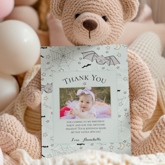 Mint Spooky Schattigee Baby Bat Halloween bedankka Bedankkaart