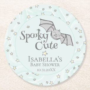 Mint Spooky Schattigee Baby Bat, Stars & Moons Ronde Kartonnen Onderzetter