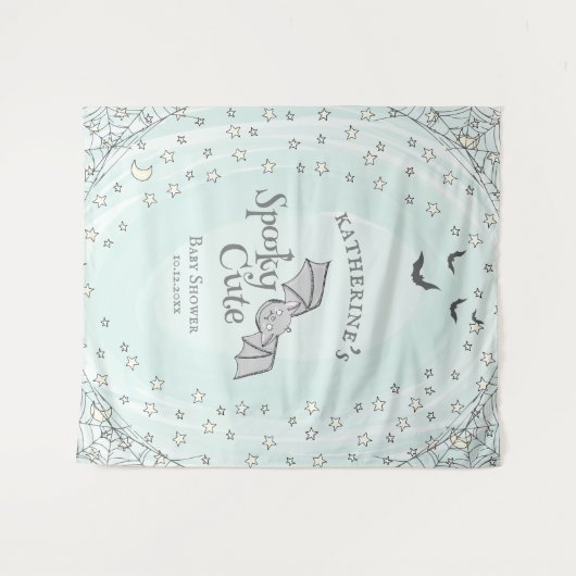 Mint Spooky Schattigee Halloween Baby shower Achte Wandkleed (Voorkant (horizontaal))