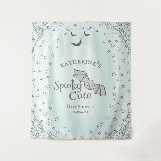 Mint Spooky Schattigee Halloween Baby shower Achte Wandkleed (Voorkant)