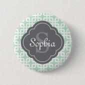 Mint Square Chain Pattern Gray Monogram Ronde Button 5,7 Cm (Voorkant)