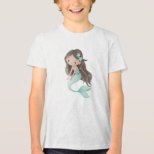 Mint Star Mermaid Watercolor Tri-Blend Shirt (Voorkant)
