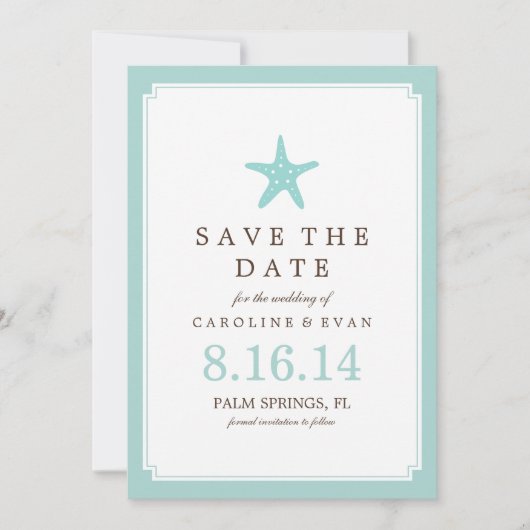 Mint Starfish Wedding Save the Date (Voorkant)