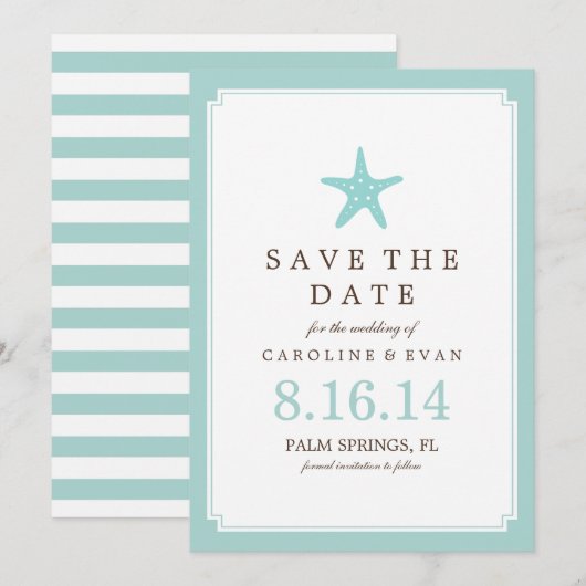 Mint Starfish Wedding Save the Date (Voorkant / Achterkant)