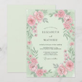 Mint Stof Roze Ranunculus Eucalyptus Bruiloft Kaart (Voorkant / Achterkant)