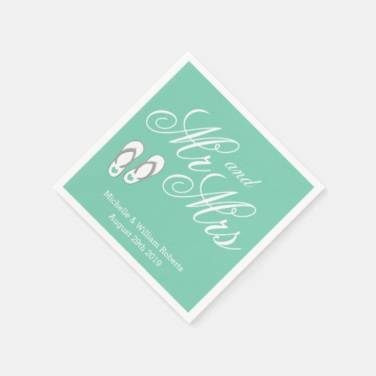 Mint strandpantoffel Mr en Mrs bruiloft servetten (Hoek)