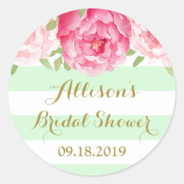 Mint Streep Roze Bloemen Vrijgezellenfeest Favor T Ronde Sticker