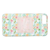 Mint strepen Floral Chic Case-Mate iPhone Case (Achterkant (Horizontaal))