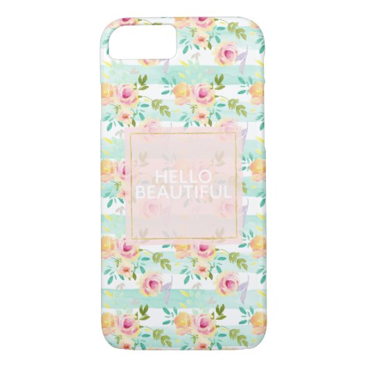Mint strepen Floral Chic Case-Mate iPhone Case (Achterkant)
