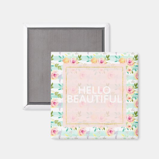 Mint strepen Floral Chic Magneet (Voorkant / Achterkant)