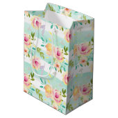 Mint strepen Floral Chic Medium Cadeauzakje (Achterkant Gekanteld)