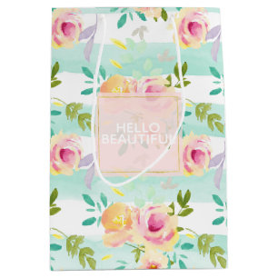 Mint strepen Floral Chic Medium Cadeauzakje