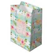 Mint strepen Floral Chic Medium Cadeauzakje (Voorkant Gekanteld)