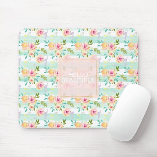 Mint strepen Floral Chic Muismat (Met muis)