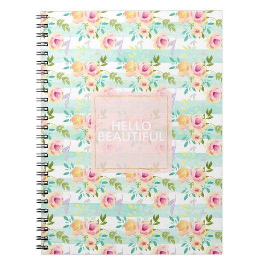 Mint strepen Floral Chic Notitieboek (Voorkant)