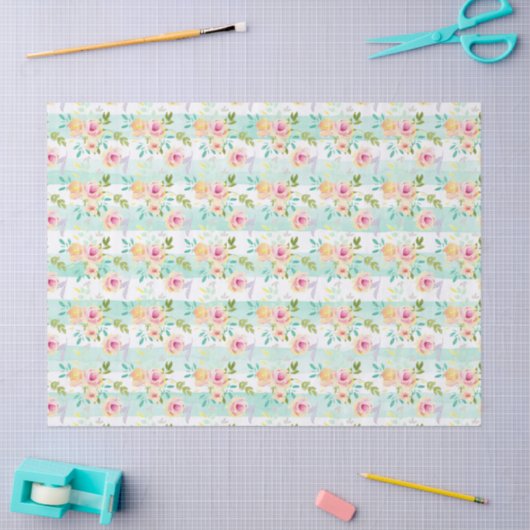 Mint strepen Floral Chic Tissuepapier (Craft)