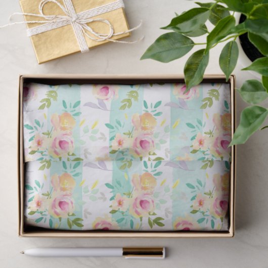 Mint strepen Floral Chic Tissuepapier (Geschenk)