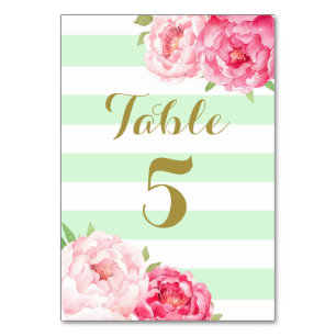 Mint strepen roze bloemenbruiloft tafel nummer Kaa Kaart