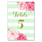 Mint strepen roze bloemenbruiloft tafel nummer Kaa Kaart (Achterkant)
