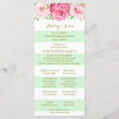 Mint strepen roze Waterverf bruiloft programma Programmakaart (Achterkant)