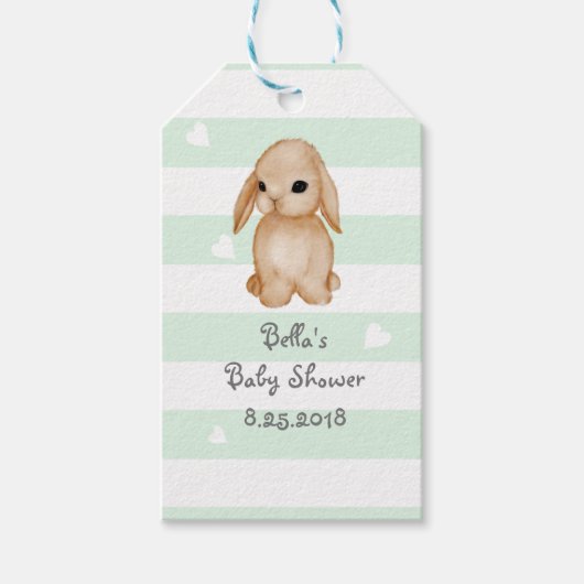 Mint strepen schattig konijnengeschenk label cadeaulabel (Voorkant)