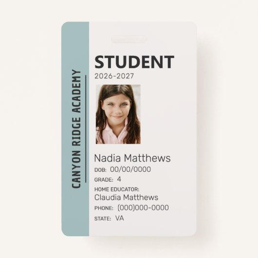 Mint Stripe Homeschool Student ID Badge (Voorkant)