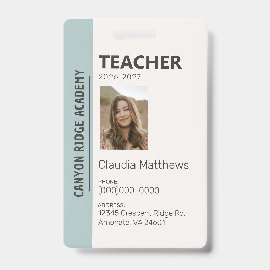 Mint Stripe Huisonderwijs Docenten ID Badge (Voorzijde)