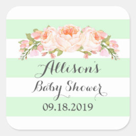 Mint Stripe Roze Waterverf Bloemen Baby shower Lab Vierkante Sticker
