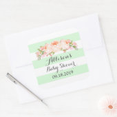 Mint Stripe Roze Waterverf Bloemen Baby shower Lab Vierkante Sticker (Envelop)