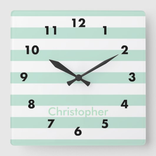 Mint stripe vierkante klok (Voorkant)