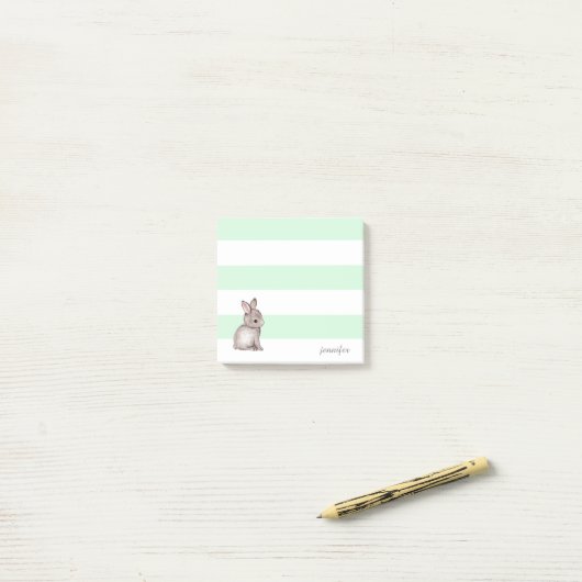 Mint Stripes Bunny Post-it® notes (Op bureau)