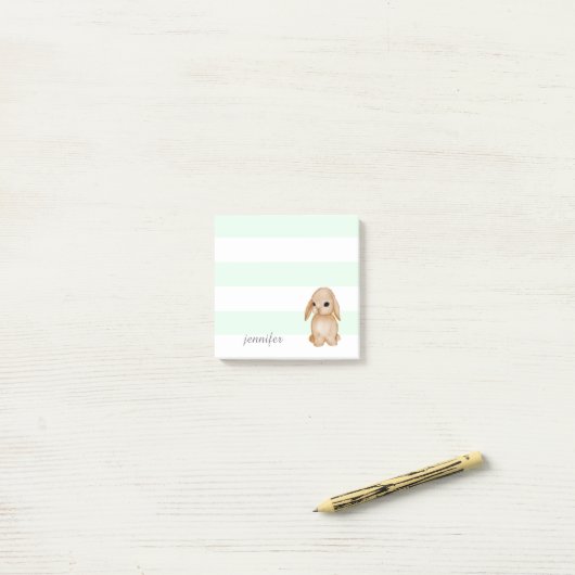 Mint Stripes Bunny Post-it® notes (Op bureau)
