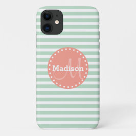Mint Stripes Coral Monogram Case-Mate iPhone Case