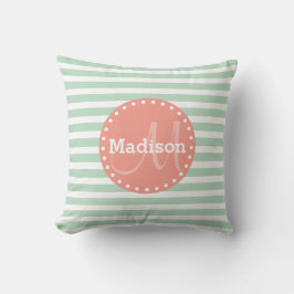 Mint Stripes Coral Monogram Kussen