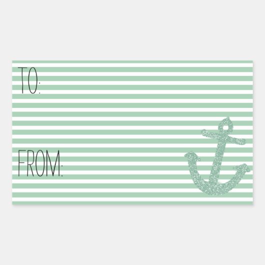 Mint Stripes Faux Glitter Anker Gift Label (Voorkant)