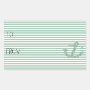Mint Stripes Faux Glitter Anker Gift Label