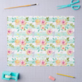 Mint Stripes Geel Roze Bloemen Chic Tissuepapier (Craft)