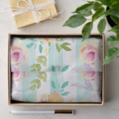 Mint Stripes Geel Roze Bloemen Chic Tissuepapier (Geschenk)