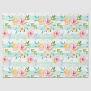 Mint Stripes Geel Roze Bloemen Chic Tissuepapier