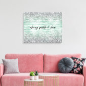 Mint Stripes Glam Glitz Silver Glitter Canvas Afdruk (Insitu (Woonkamer))
