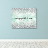 Mint Stripes Glam Glitz Silver Glitter Canvas Afdruk (Insitu (Houten vloer))