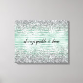 Mint Stripes Glam Glitz Silver Glitter Canvas Afdruk (Voorkant)