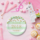 Mint Stripes Gold Confetti Afstuderen 2018 Papieren Bordje (Feest)